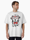 Funny Golden Retriever With Glasses and Bow Tie Dog Oversized T-Shirt