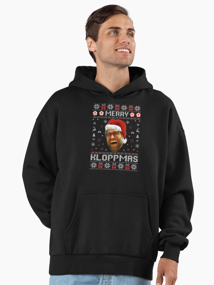 Merry Kloppmas Jurgen Klopp, Liverpool FC Christmas,Merry Kloppmas Jurgen Klopp Ugly Christmas Premium Oversized Hoodie