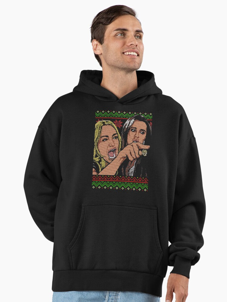 Woman Yelling at Cat meme - Ugly Sweater Premium Oversized Hoodie