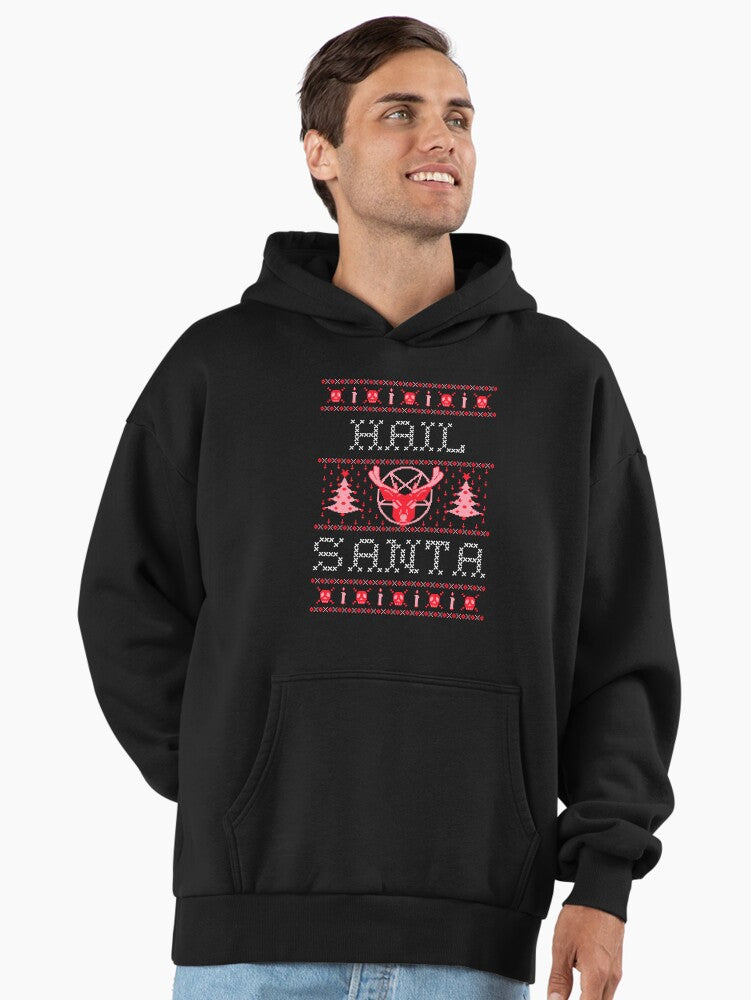 Ugly Christmas Sweater - Hail Santa with Reindeer Premium Oversized Hoodie