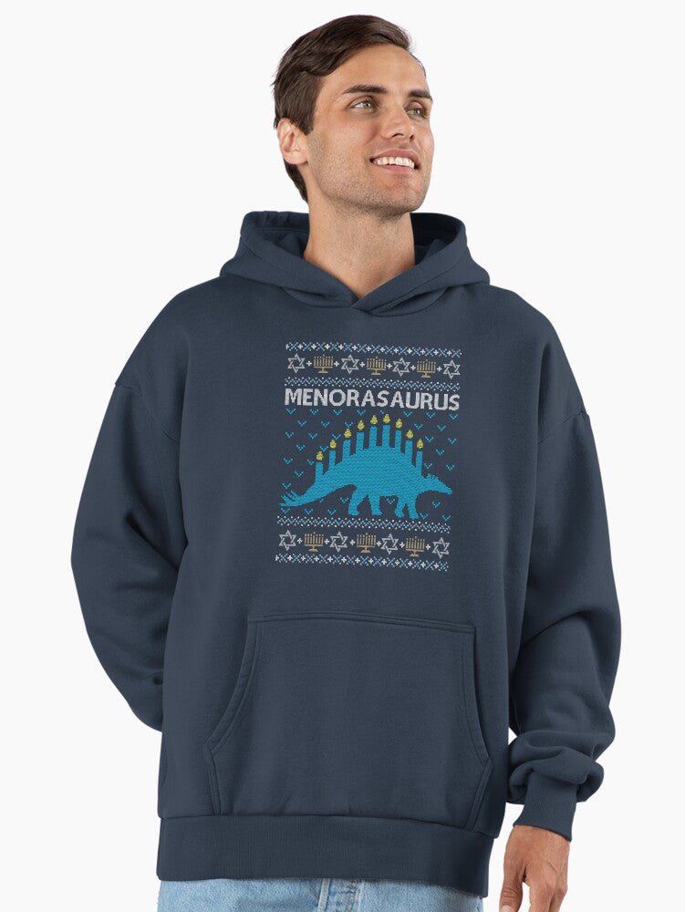 Ugly Hanukkah Sweater, Menorasaurus, Jewish dinosaur shirt Premium Oversized Hoodie