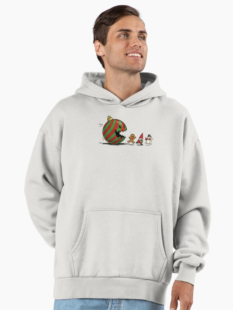 Funny Christmas Ornament Chase – Gingerbread, Gnome & Snowman Running Design Premium Oversized Hoodie