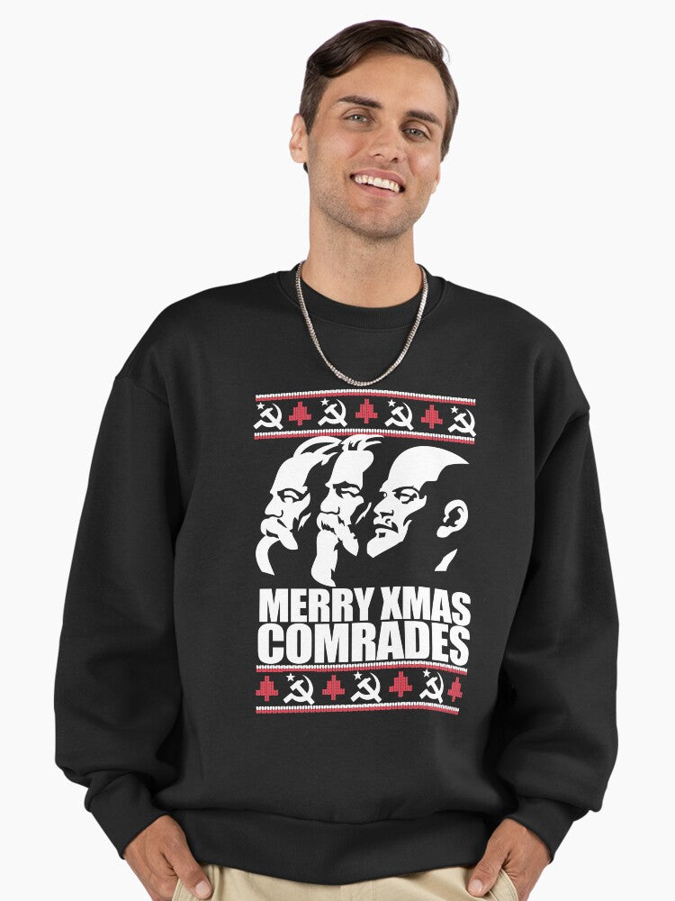 MERRY CHRISTMAS COMRADE Ugly Xmas Sweater Marx Lenin Engels Funny Marxist Christmas Communist Meme Premium Oversized Sweatshirt