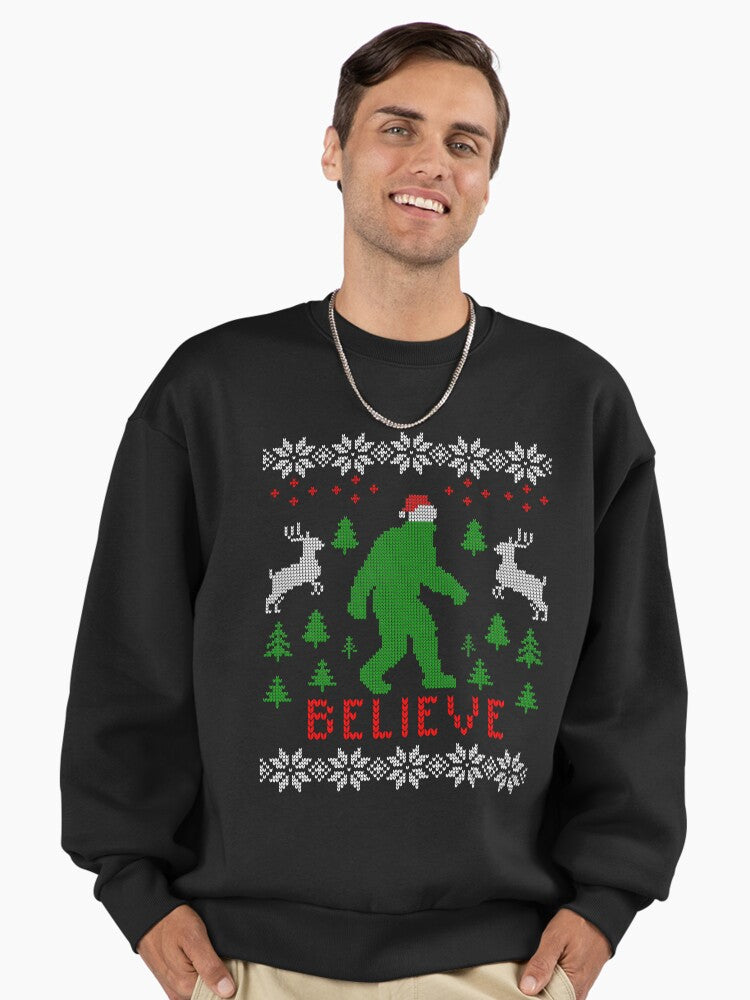 Big Foot Bigfoot Yeti Sasquatch With Santa Hat Christmas Ugly Sweater Premium Oversized Sweatshirt