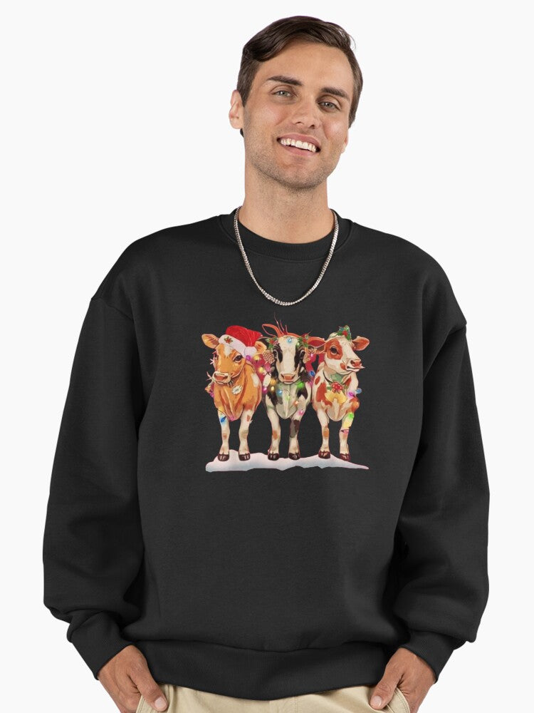 Cow Christmas Lights Ugly Christmas | Design Funny Cow Xmas Premium Oversized Sweatshirt