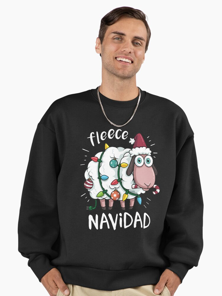 Feliz Navidad Sheep Fleece Funny Christmas Lights Premium Oversized Sweatshirt