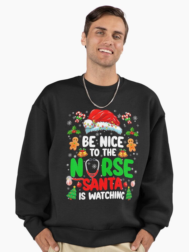 Classic Santa is Nurse Be Watching To The Retro Christmas Nurse Vintage Nice Premium Oversized Sweatshirt