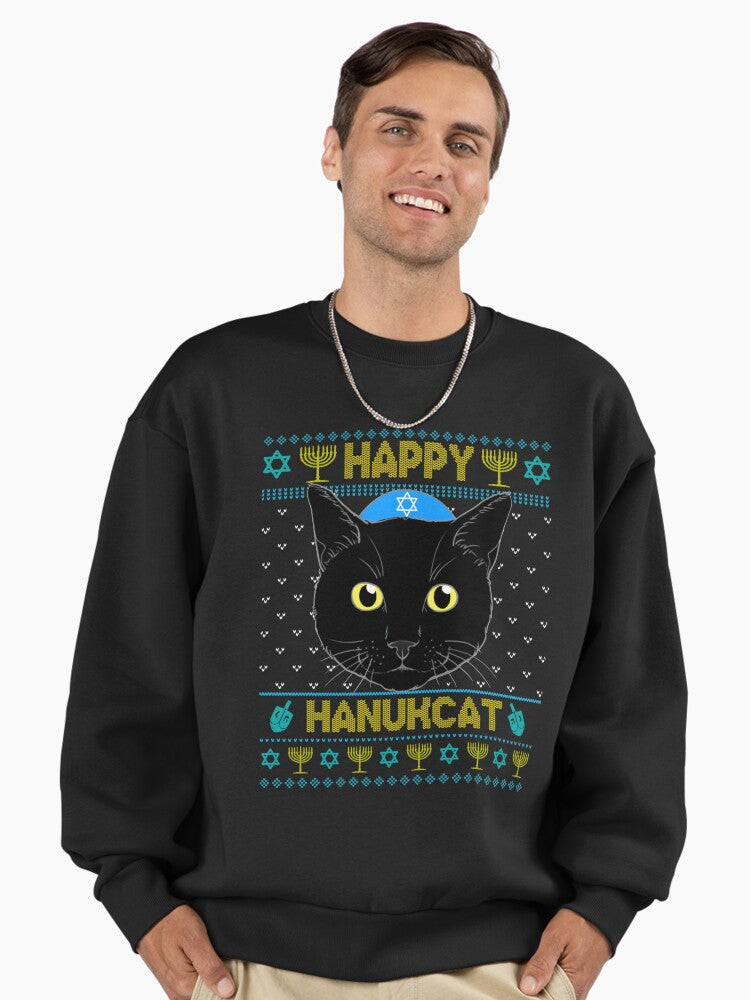 Happy Hanukcat Ugly Hanukkah Sweater Cat Chanukah Jewish Sweatshirt Premium Oversized Sweatshirt