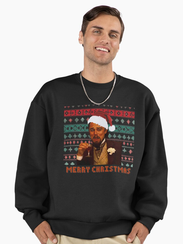 Christmas Leonardo DiCaprio Laughing Meme - Django Unchained Meme Premium Oversized Sweatshirt