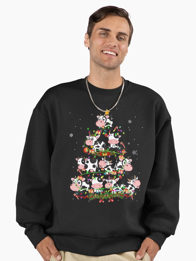 Cute Cows Christmas Tree Cow Ornaments Xmas Premium Oversized Sweatshirt
