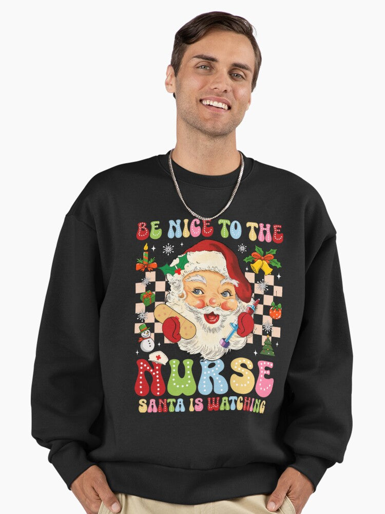 Nice Be Nurse Nurse Classic Santa Christmas The is Watching To Retro Vintage Premium Oversized Sweatshirt