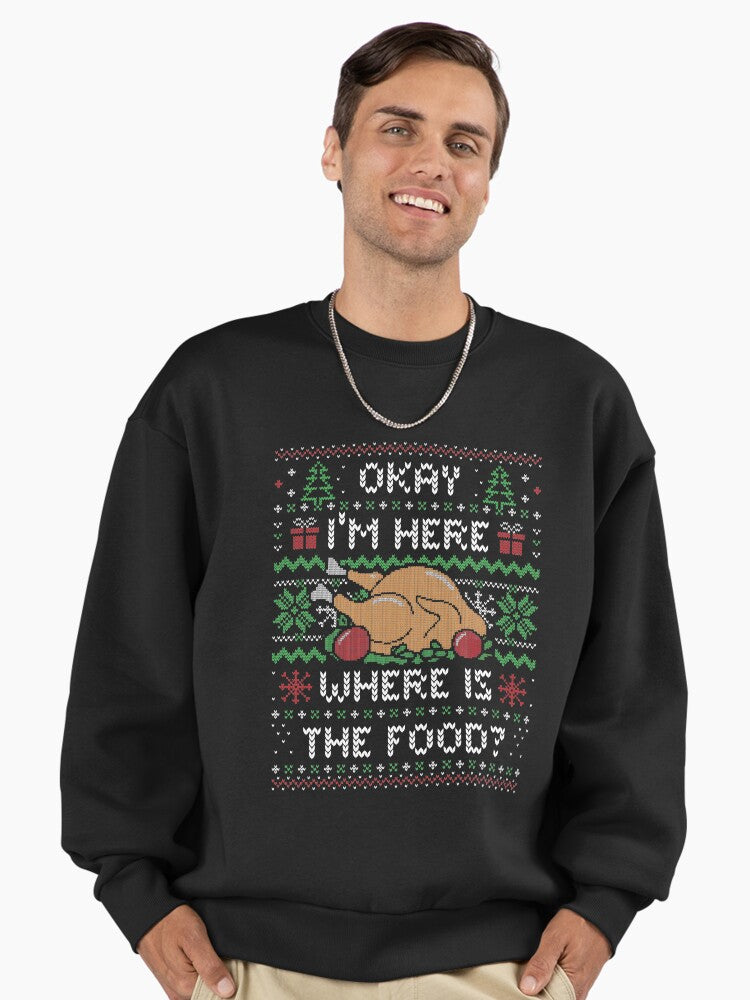 I'm Here Where is The Food? (ugly xmas sweater) by Tobe Fonseca Premium Oversized Sweatshirt