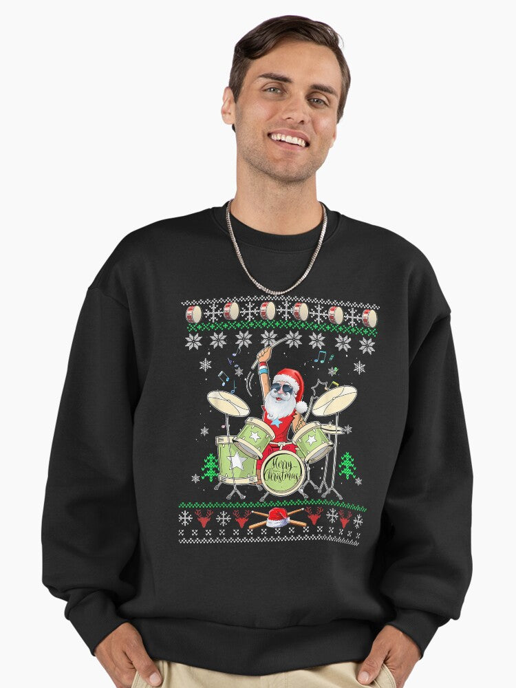 Funny Santa Drummer Ugly Christmas Drums Premium Oversized Sweatshirt