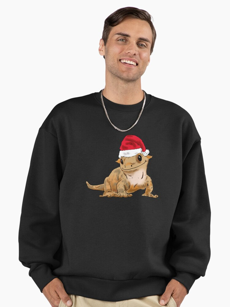 Cute Christmas Crested Gecko, Santa Crestie, Gecko Lovers, Xmas Gecko in Santa Hat Premium Oversized Sweatshirt