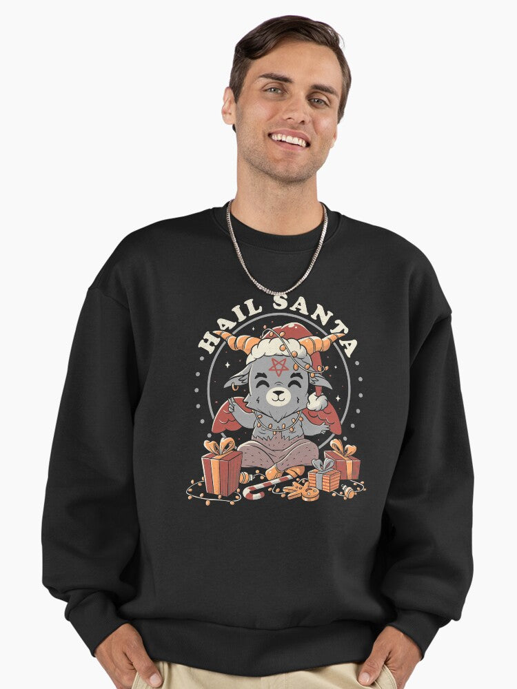 Hail Santa Funny Cute Evil Christmas Baphomet Premium Oversized Sweatshirt