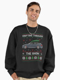Funny Christmas Ugly Sweater - Drifting through the snow - RS6 Car Premium Oversized Sweatshirt
