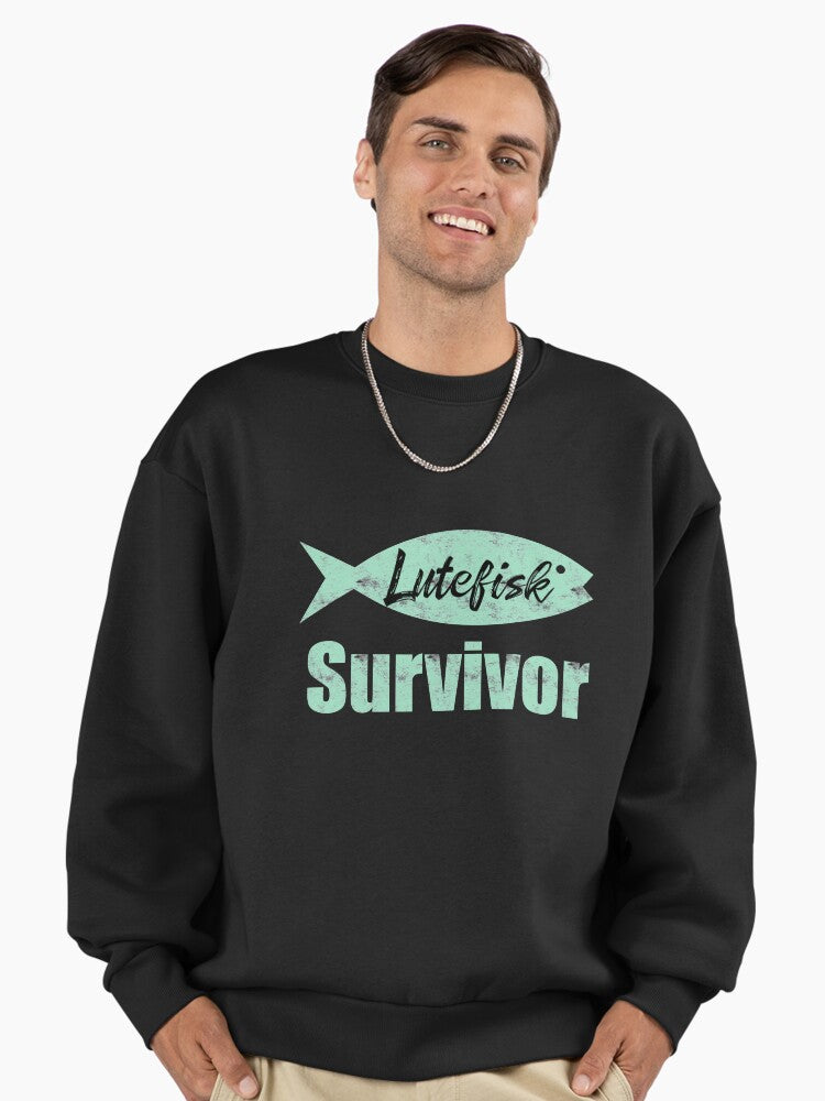 Lutefisk Survivor Funny Scandinavian Fishing Shirt Premium Oversized Sweatshirt