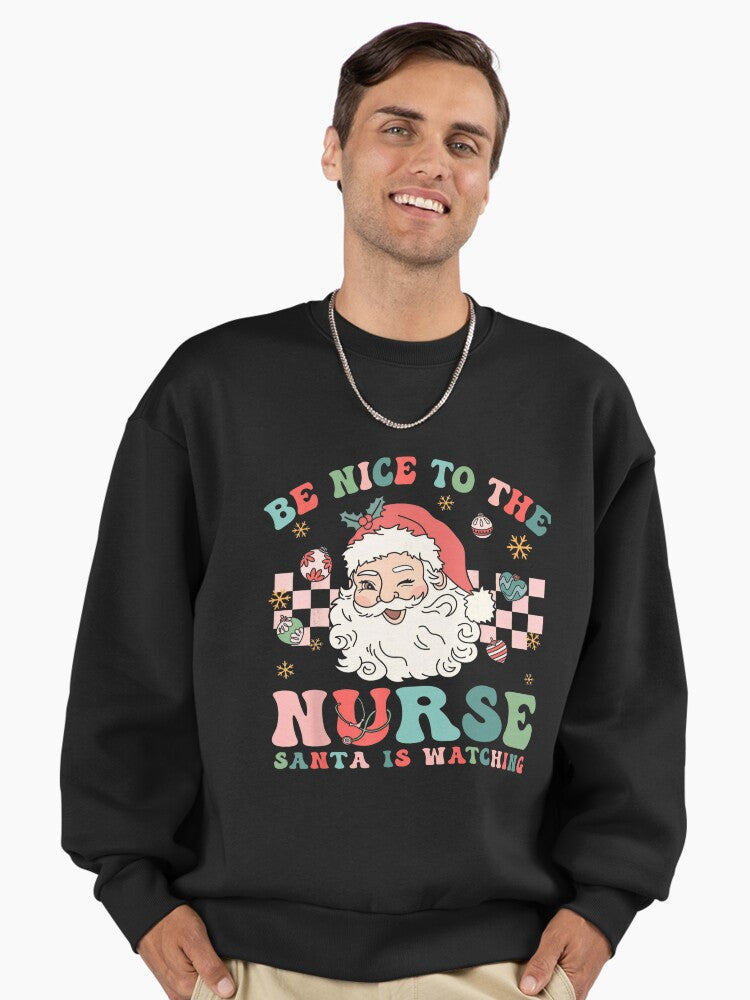 To Nurse Nice Santa Retro Christmas Watching Classic The is Vintage Be Nurse Premium Oversized Sweatshirt