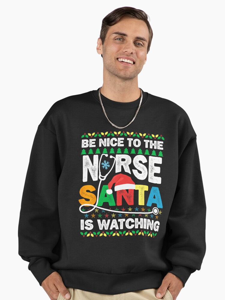 Watching To Nurse is Vintage Retro Be Nice The Christmas Santa Nurse Classic Premium Oversized Sweatshirt