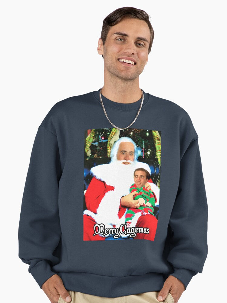 Merry Cagemas Santa Knee Nicolas Cage Christmas Premium Oversized Sweatshirt