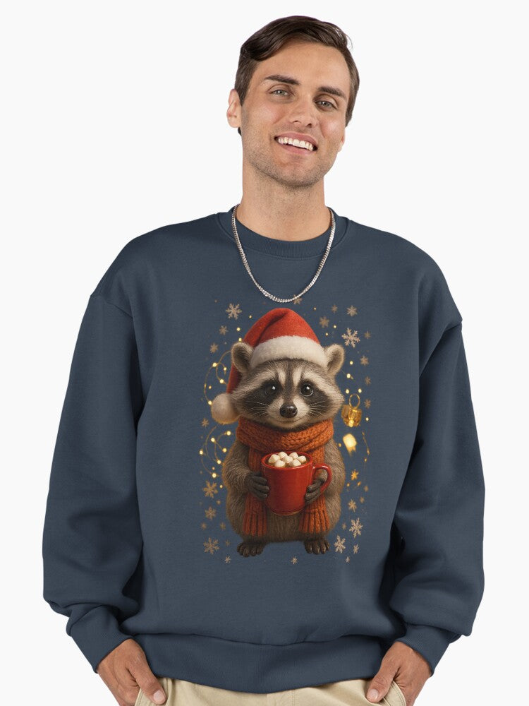 "Christmas Raccoon with Hot Cocoa – Funny 3D Holiday Vibes" Premium Oversized Sweatshirt