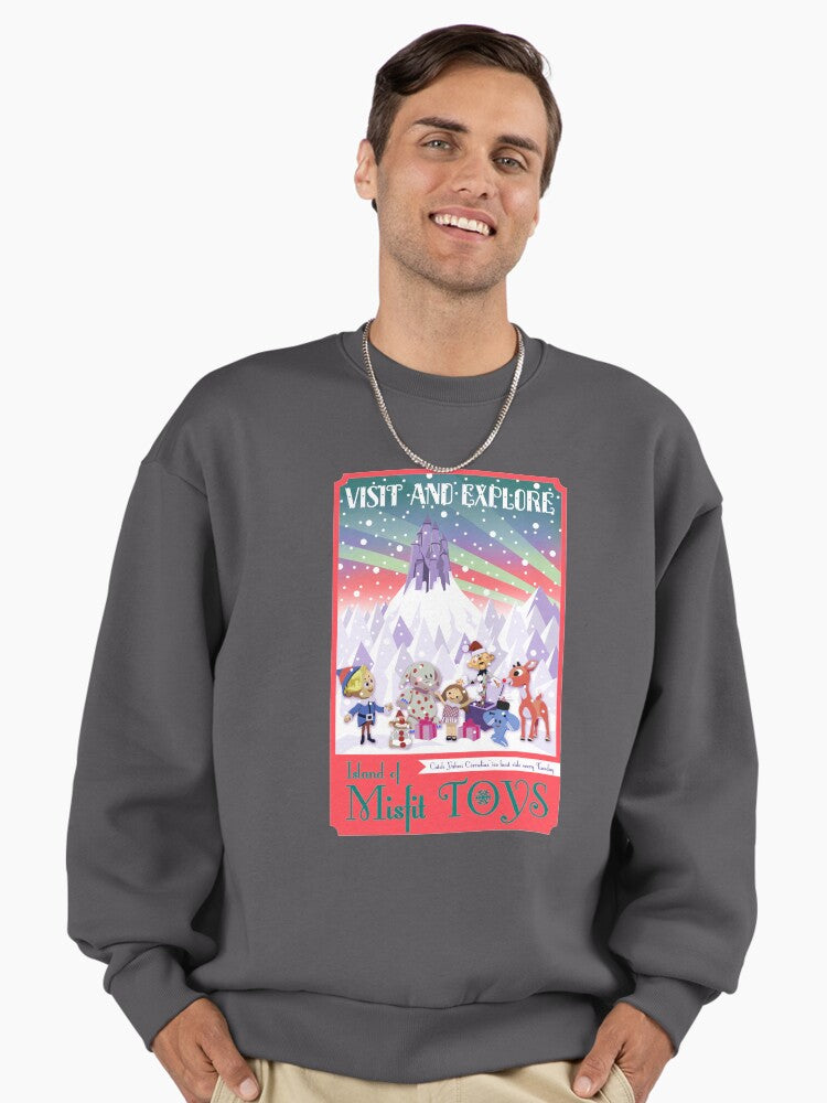 Island of Misfit Toys - Rudolph Vintage Style Travel Poster Premium Oversized Sweatshirt