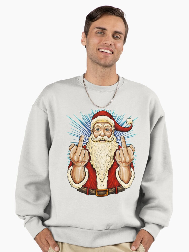 Santa Middle Finger Flip Off | St. Nick Christmas Profanity T-Shirt Premium Oversized Sweatshirt