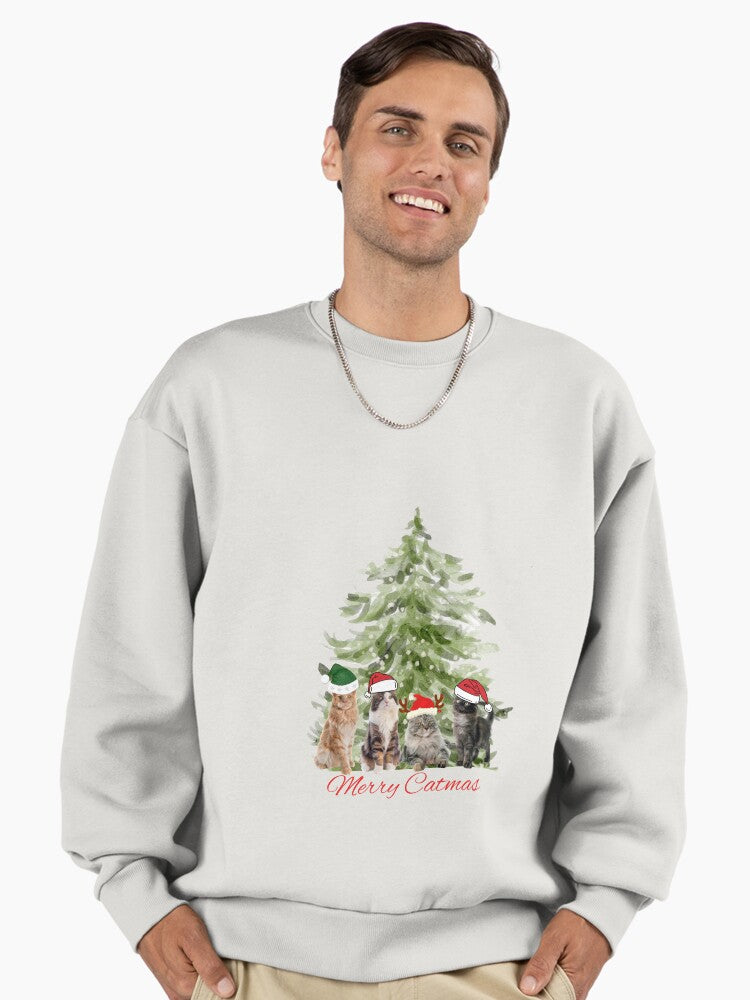 Merry Catmas, Christmas humor, funny cats Premium Oversized Sweatshirt