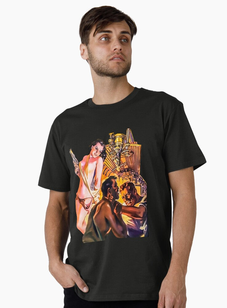 Sexy Girl Mystery Adventure Men Fighting Machinery Retro Vintage Comic Premium T-Shirt | Premium Unisex T-Shirt, Trending Graphic Tee