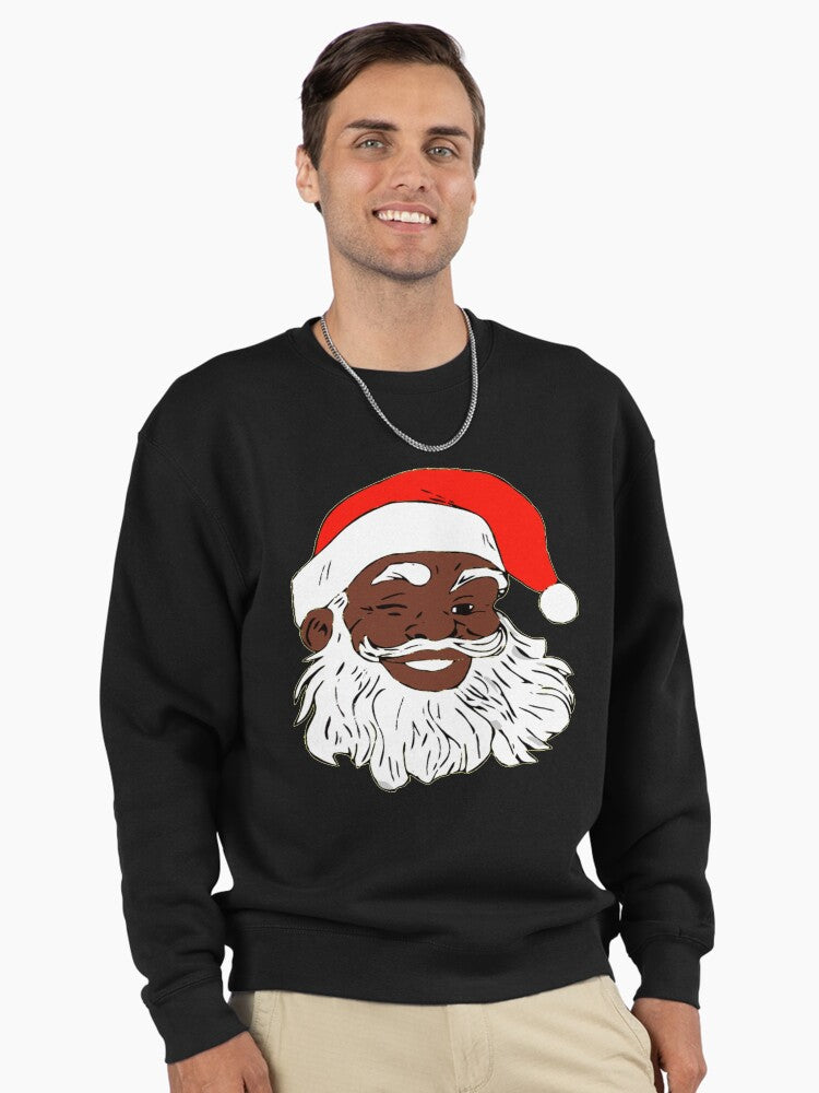 Winking Black Santa Claus Christmas XMAS Pullover Sweatshirt