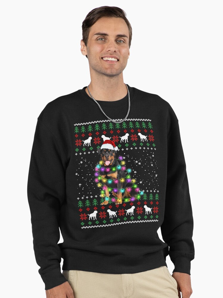 Rottweiler Christmas Dog Light Ugly Sweater Pullover Sweatshirt