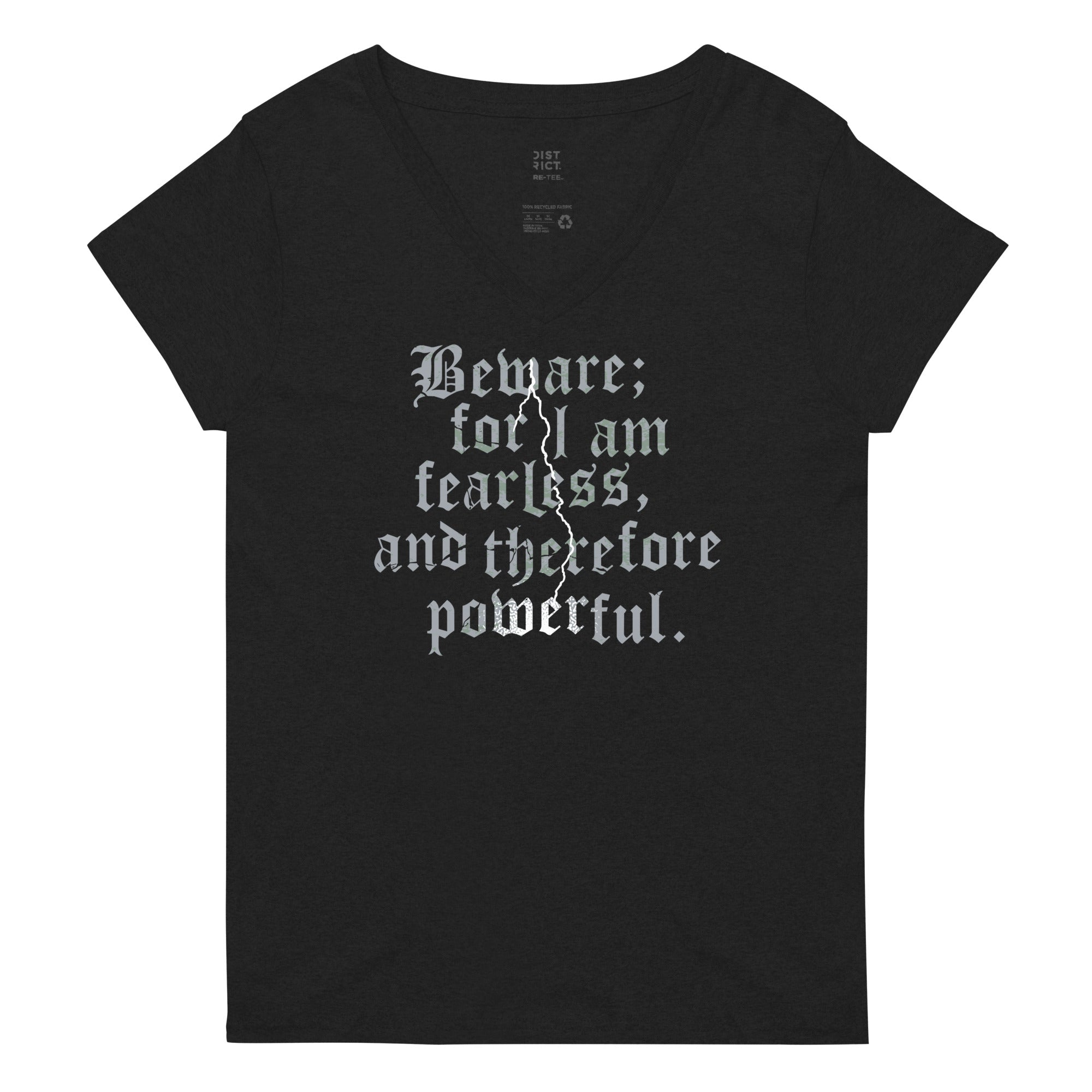 Beware For I Am Fearless And Therefore Powerful Women S V Neck Tee V Neck T Shirt Clean Design