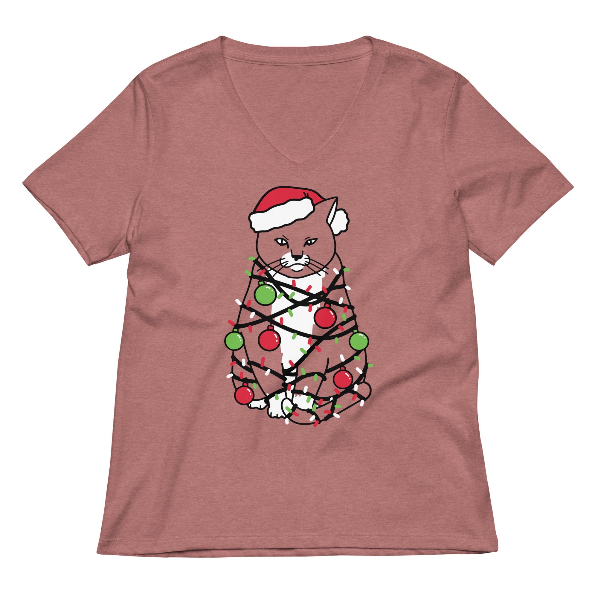 Meowy Christmas Women S V Neck Tee V Neck T Shirt Minimal Style