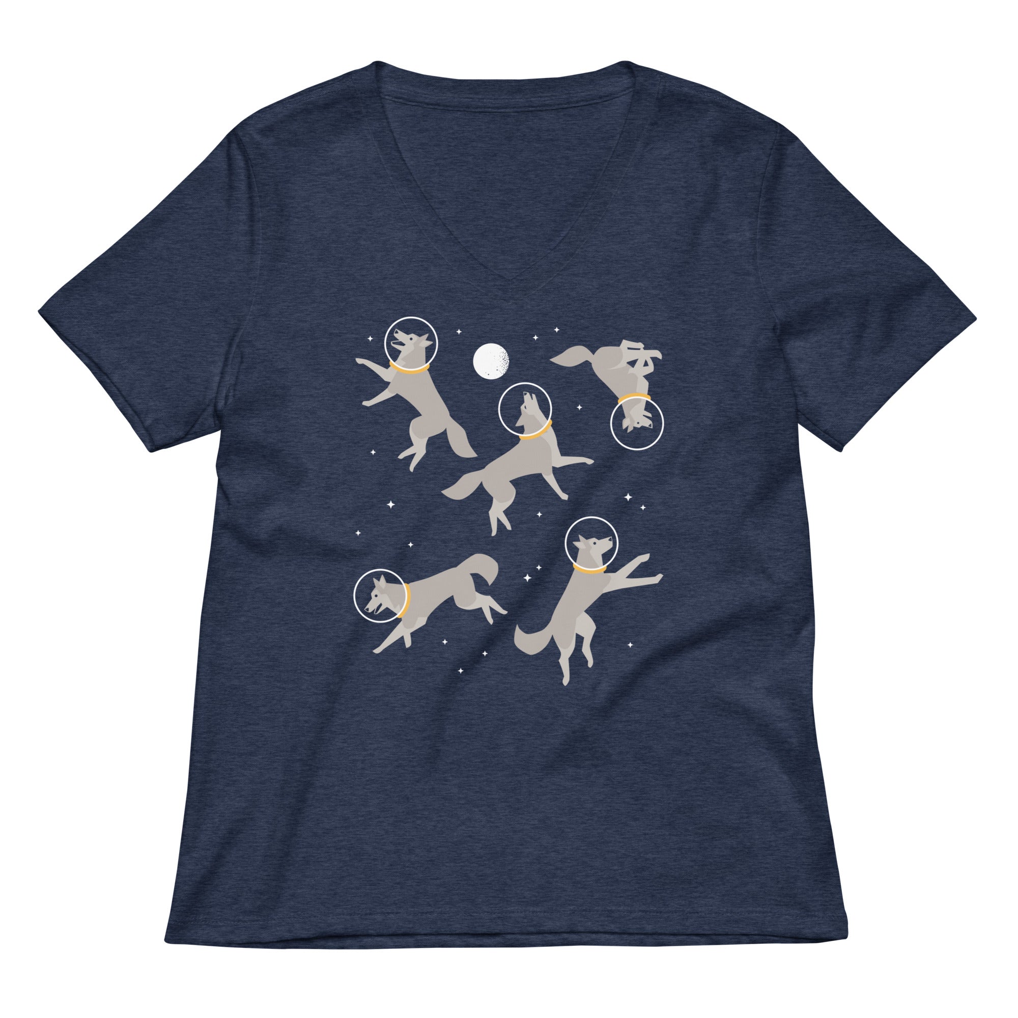 Wolves In Space Women S V Neck Tee V Neck T Shirt Clean Design
