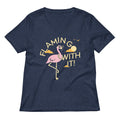 Flamingo With It Women S V Neck Tee V Neck T Shirt Premium Print