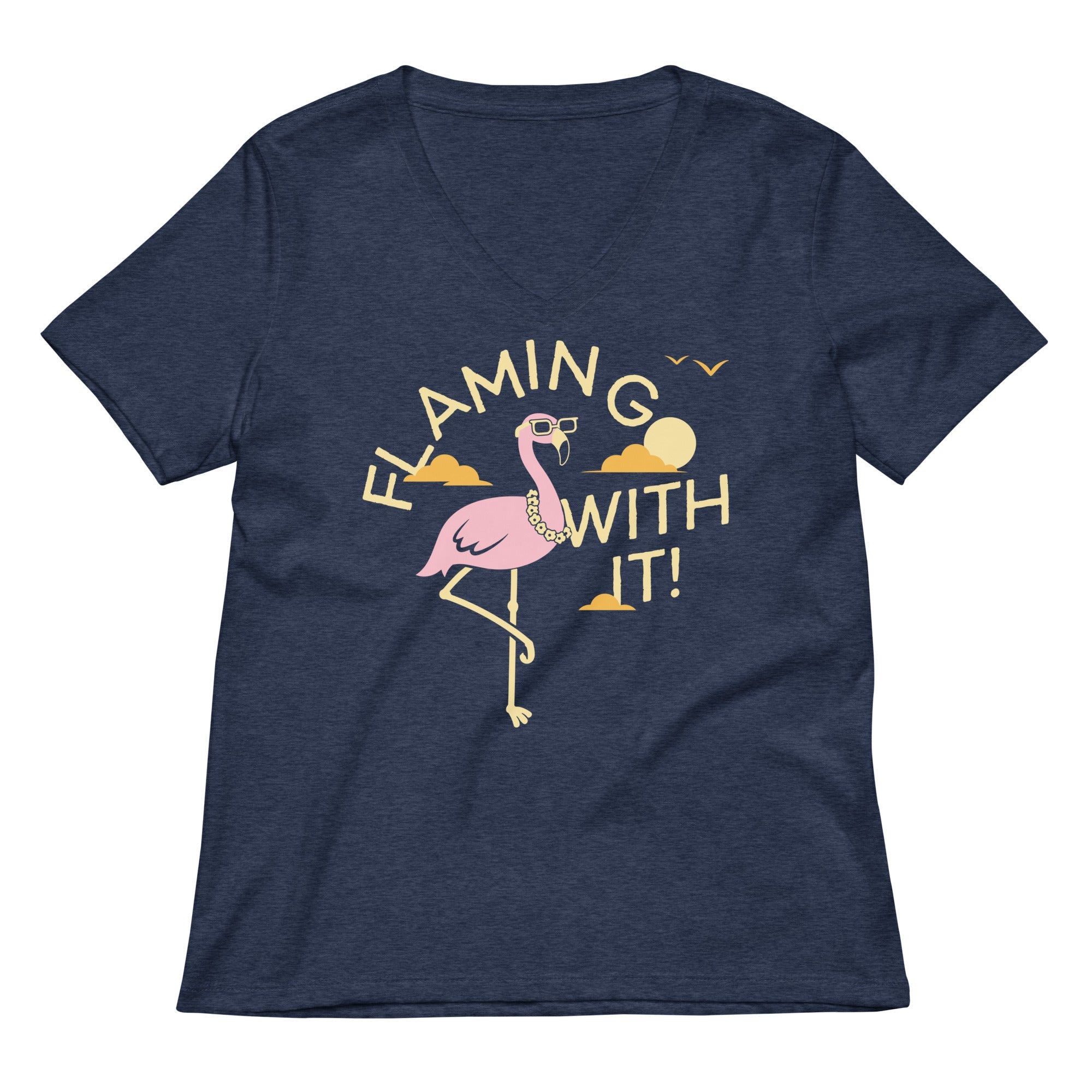Flamingo With It Women S V Neck Tee V Neck T Shirt Premium Print
