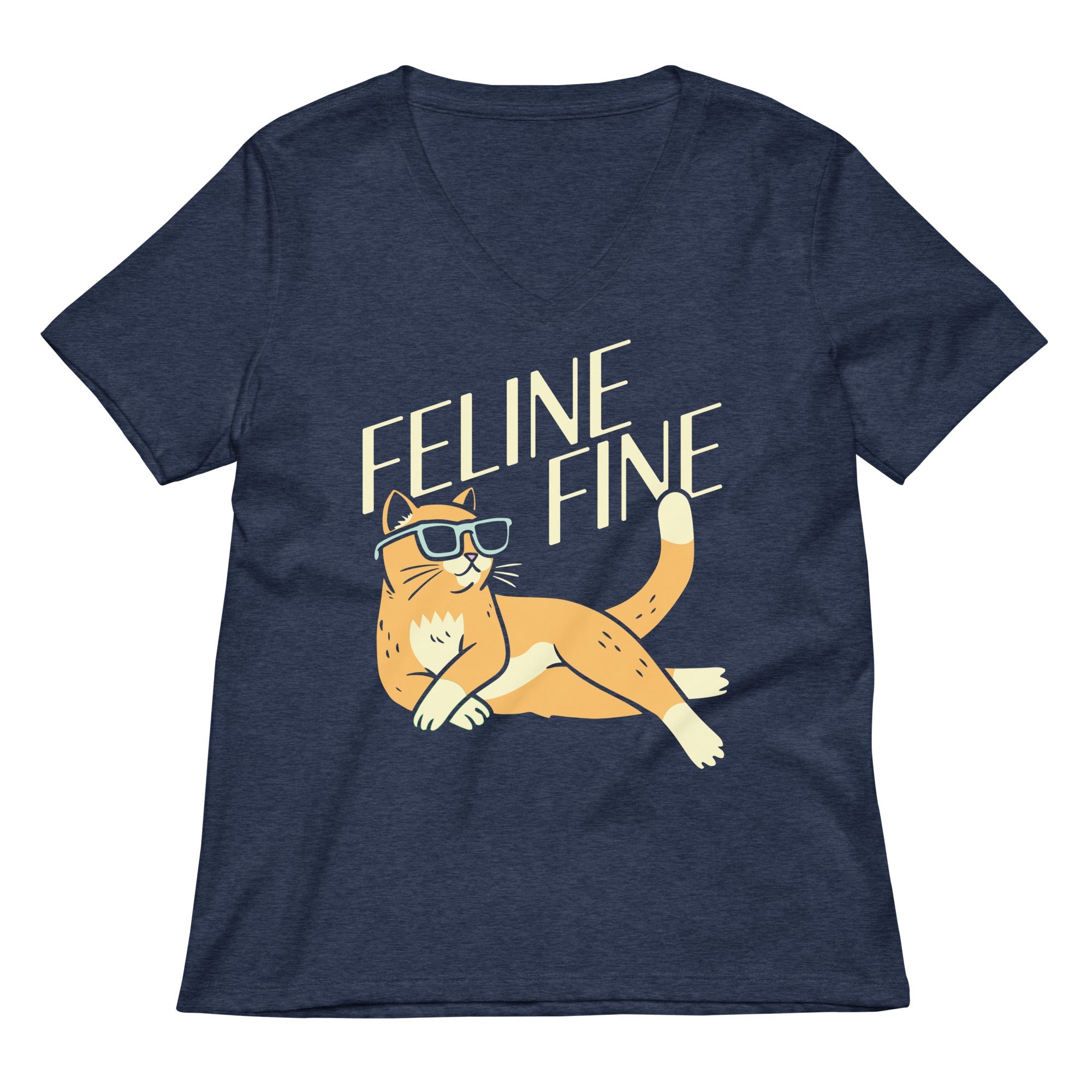 Feline Fine Women S V Neck Tee V Neck T Shirt Clean Design