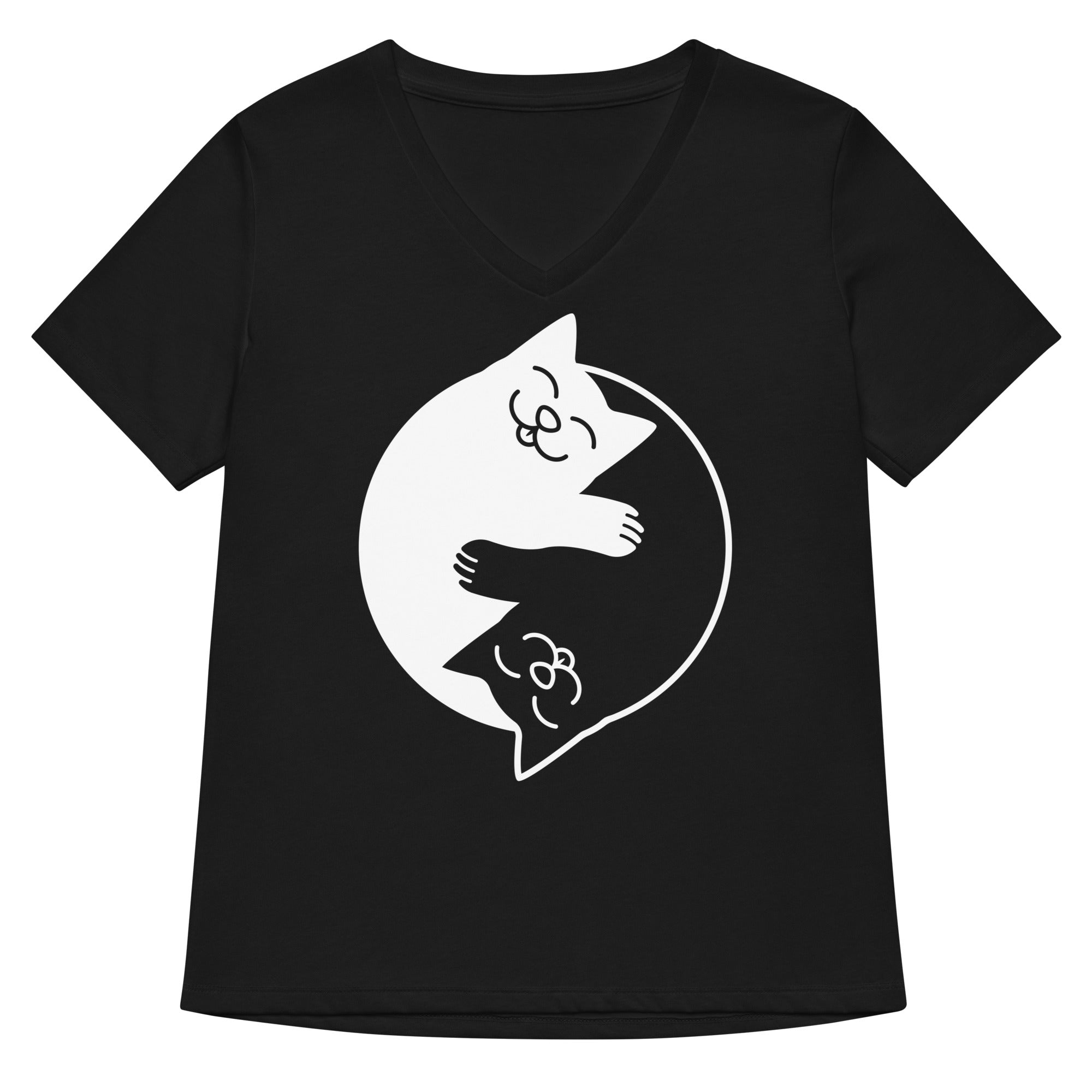 Yin Yang Cats Women S V Neck Tee V Neck T Shirt Premium Print