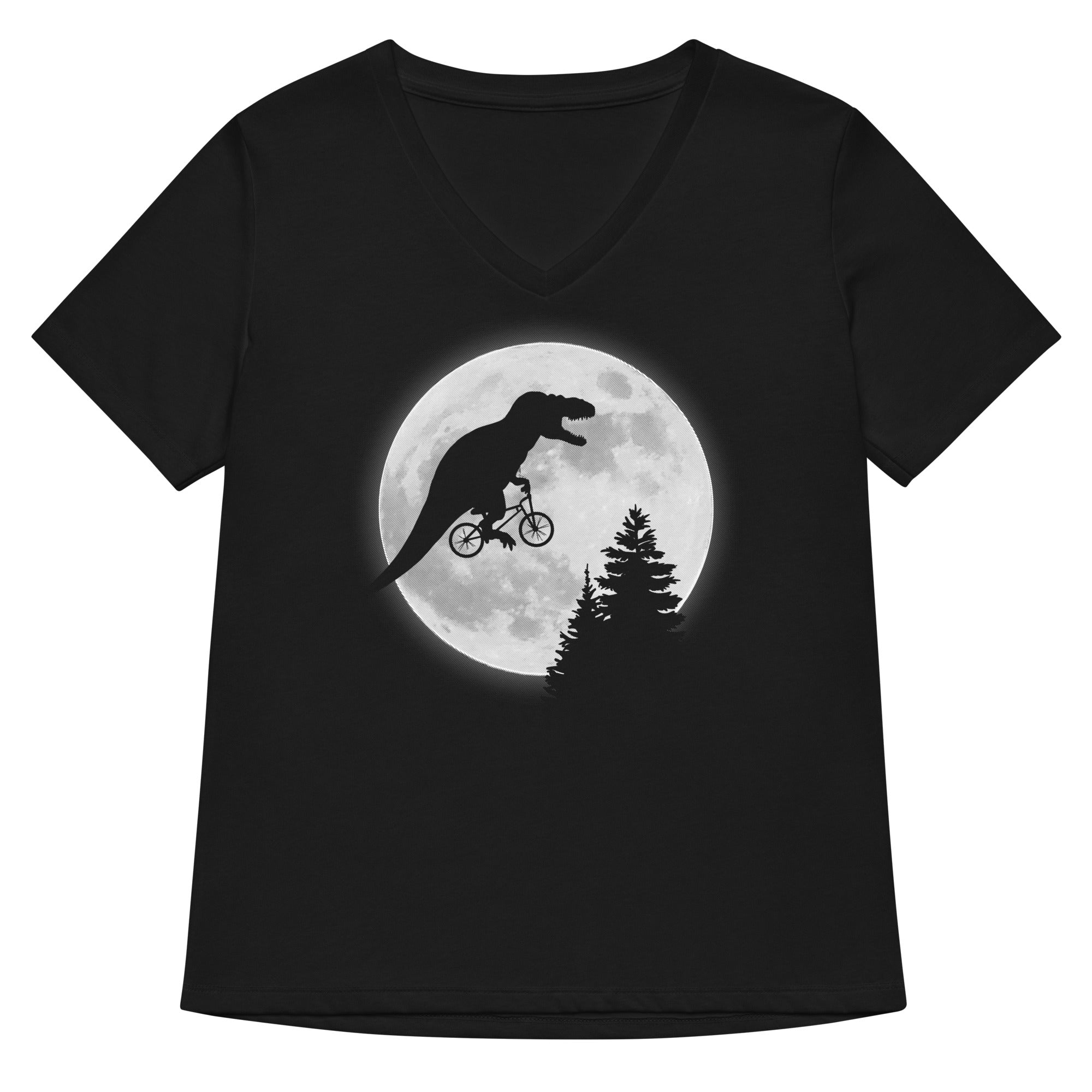 T Rex Moon Women S V Neck Tee V Neck T Shirt Gift Ready