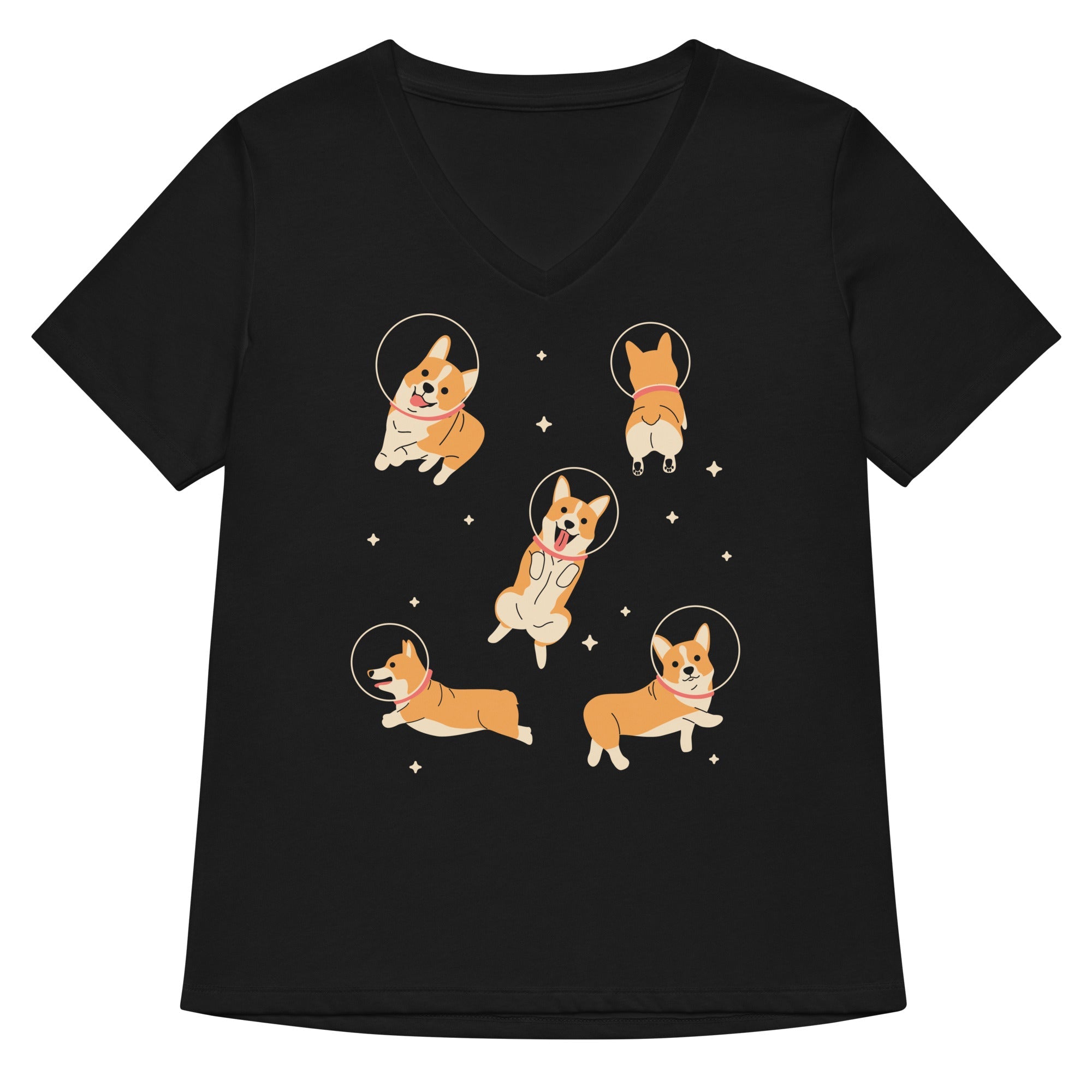 Corgis In Space Women S V Neck Tee V Neck T Shirt Minimal Style