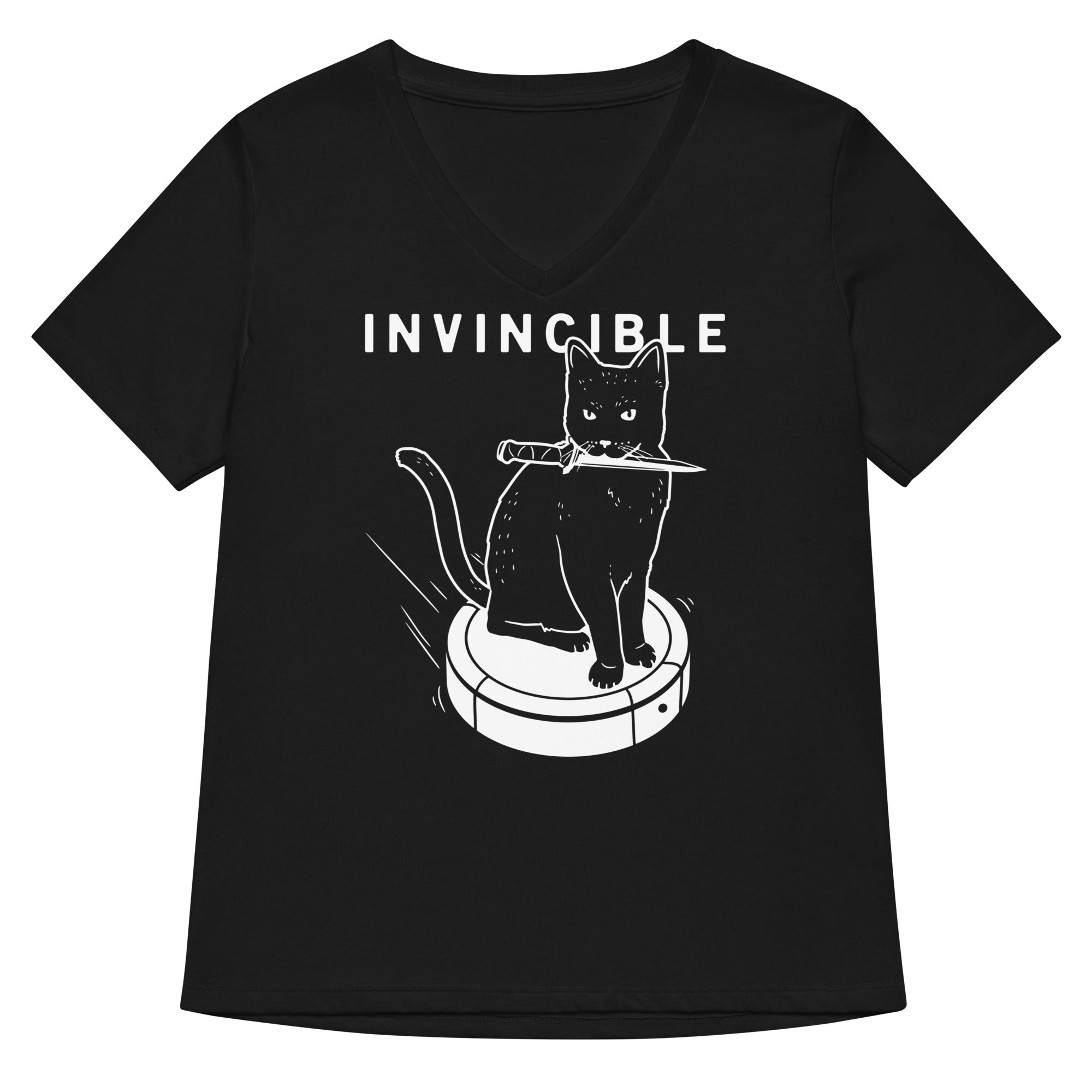 Invincible Cat Women S V Neck Tee V Neck T Shirt Gift Ready