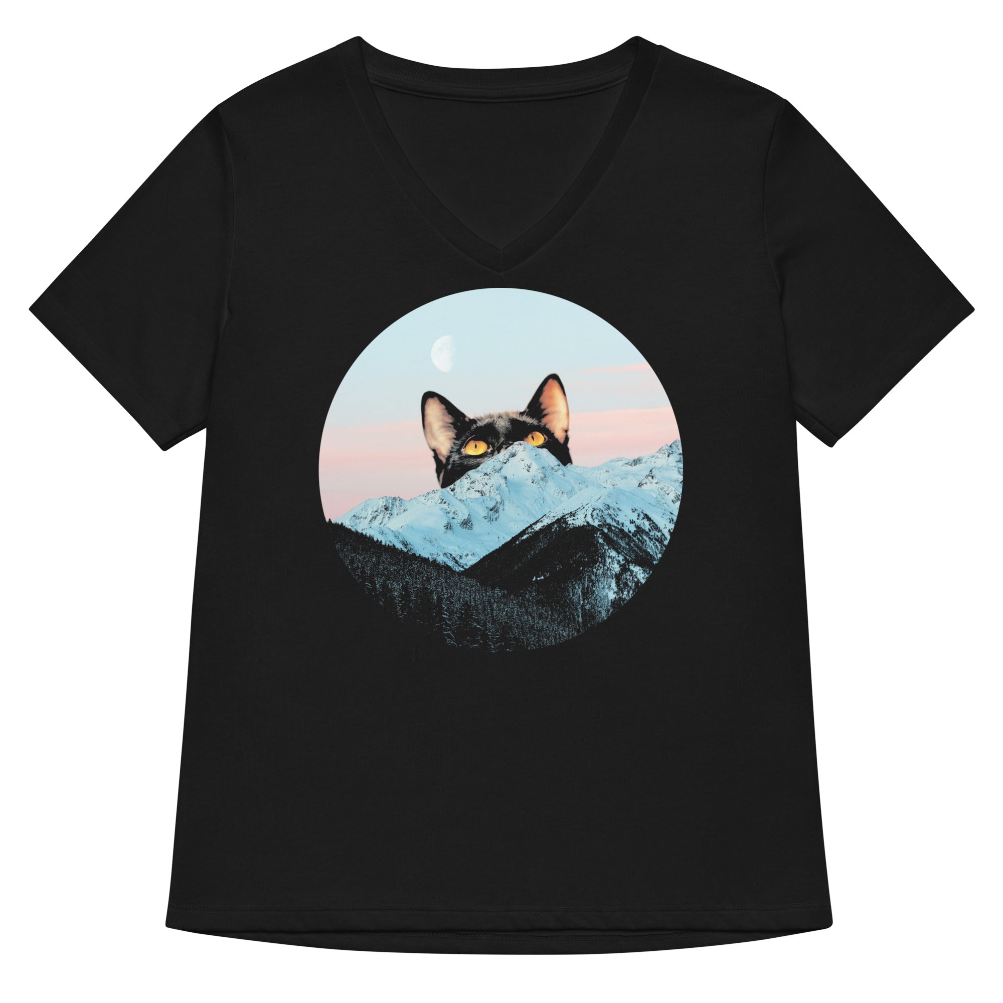 Meowntain Women S V Neck Tee V Neck T Shirt Premium Print