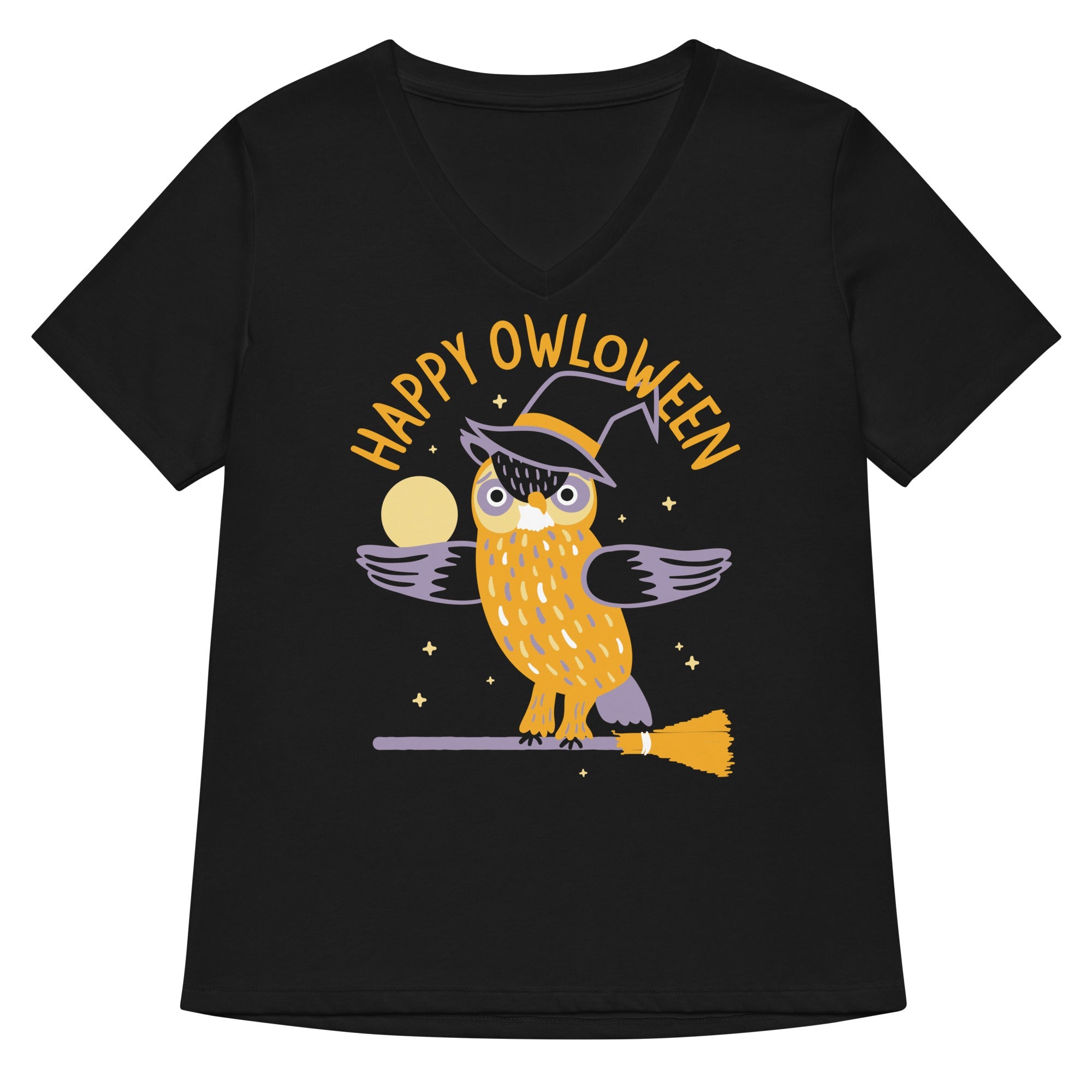 Happy Owloween Women S V Neck Tee V Neck T Shirt Minimal Style