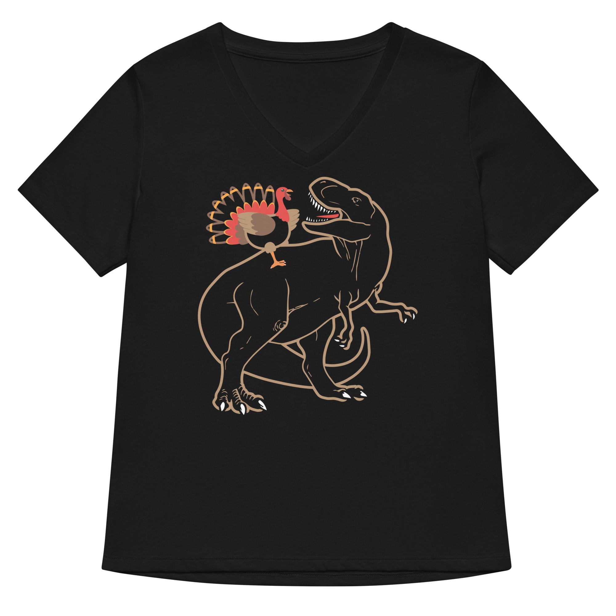 Turkey Riding T Rex Women S V Neck Tee V Neck T Shirt Everyday Wear