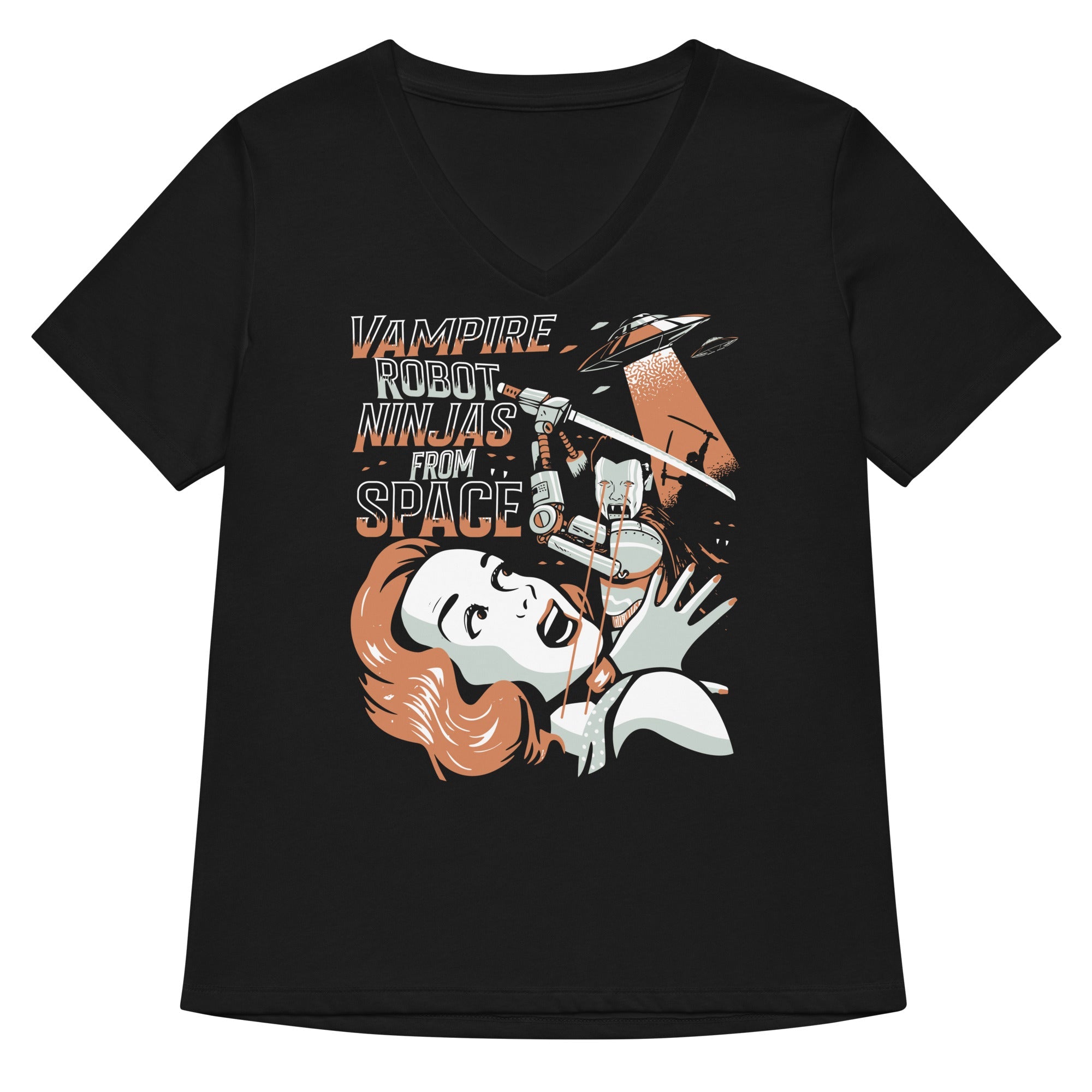 Vampire Robot Ninja From Space Women S V Neck Tee V Neck T Shirt Gift Ready