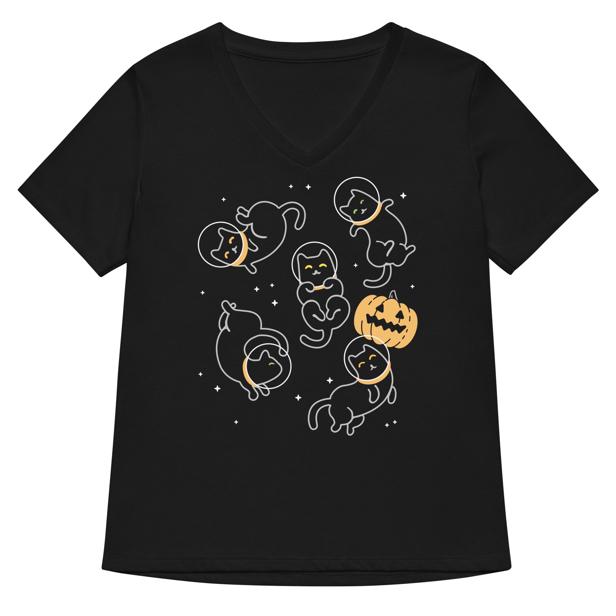 Cat Halloween In Space Women S V Neck Tee V Neck T Shirt Gift Ready