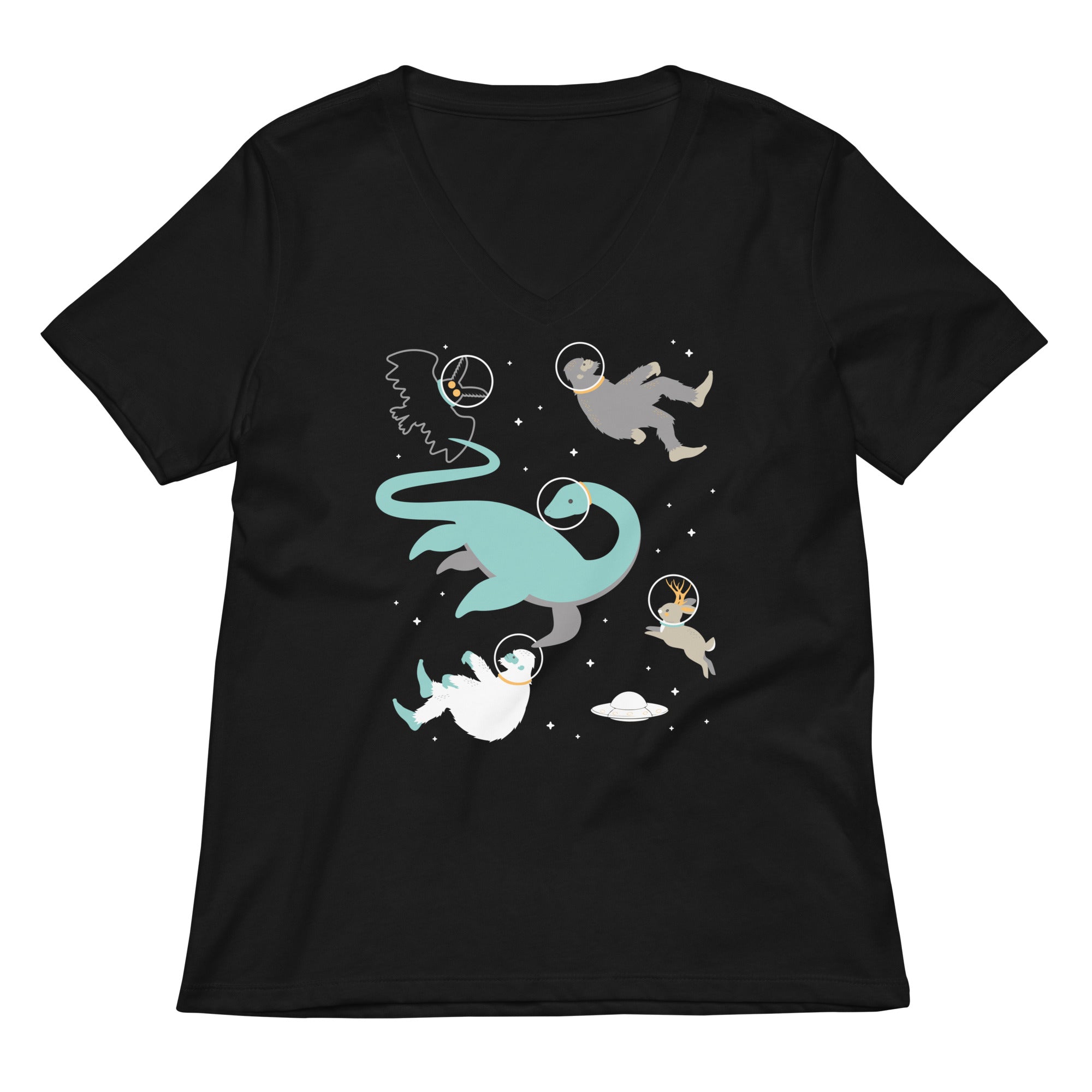 Cryptids In Space Women S V Neck Tee V Neck T Shirt US Trend