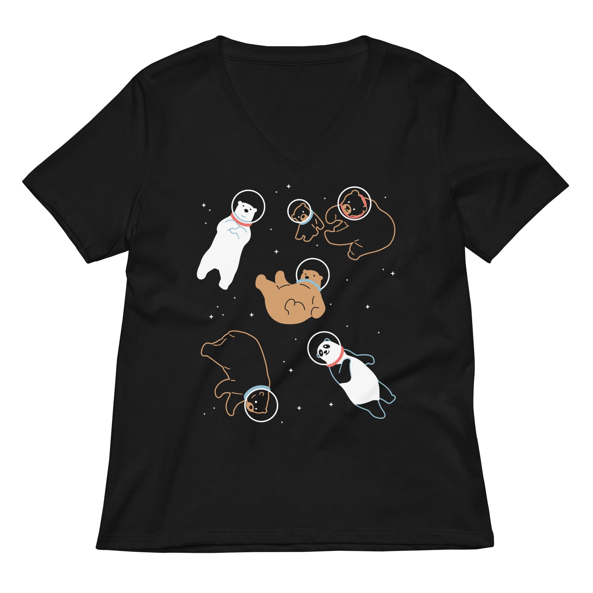 Bears In Space Women S V Neck Tee V Neck T Shirt Everyday Wear