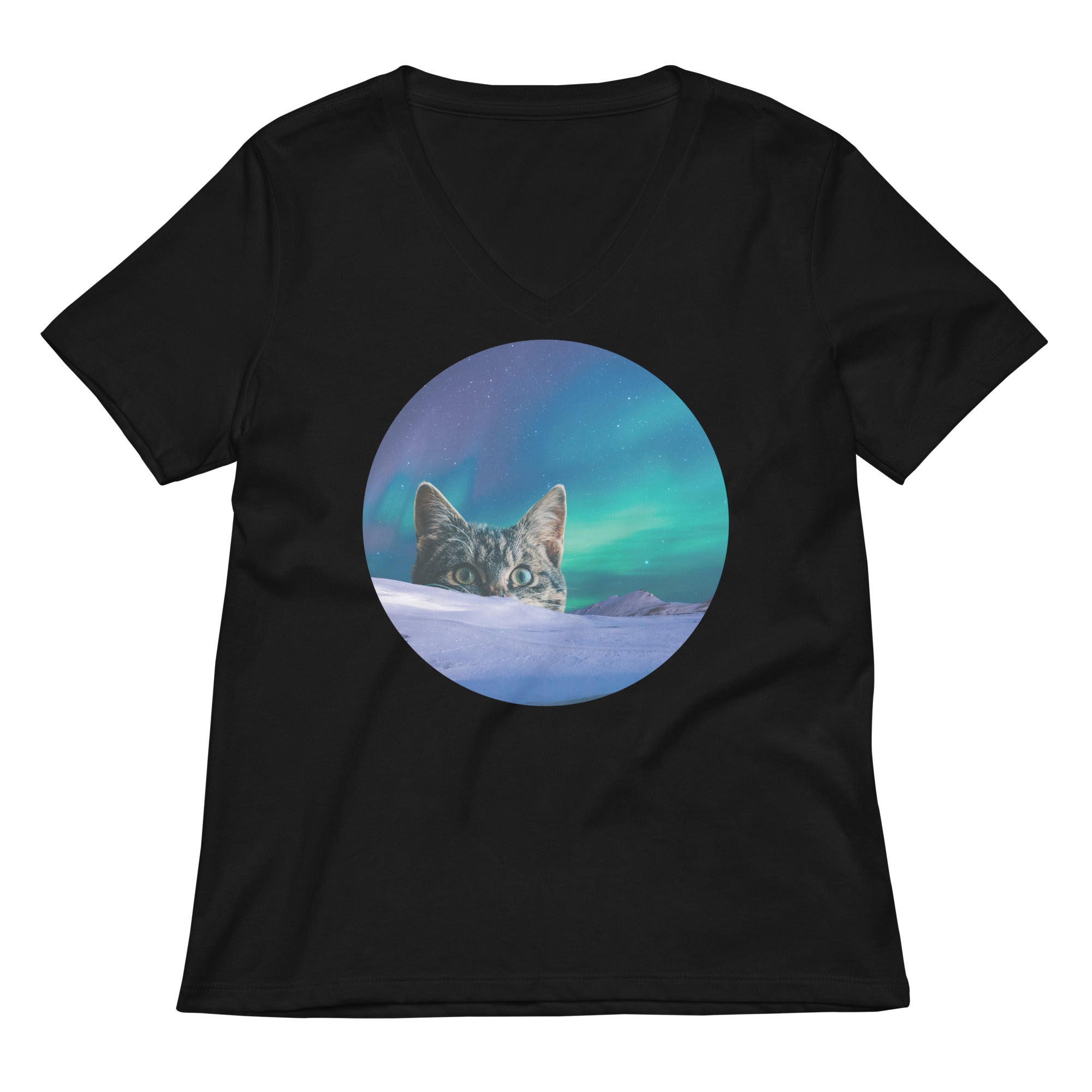 Meowthern Lights Women S V Neck Tee V Neck T Shirt Premium Print