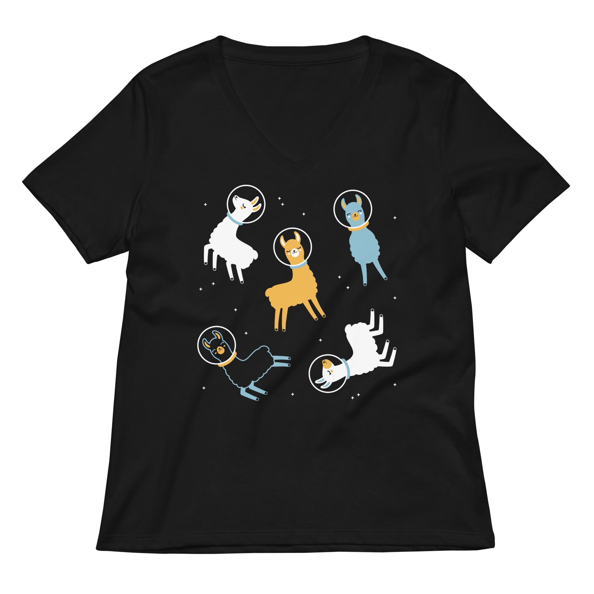Llamas In Space Women S V Neck Tee V Neck T Shirt Gift Ready